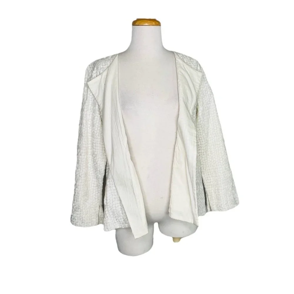 Eileen Fisher Open Front Swing Jacket Embroidered Cotton Square SZ M NWT - Picture 11 of 14